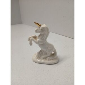Vintage Fine Bone China Unicorn Figurine Rearing Gold Horn